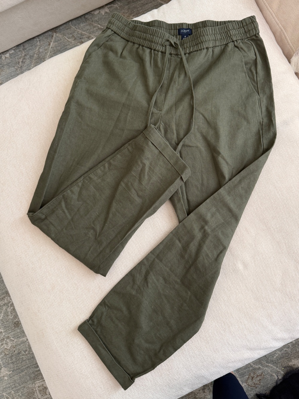 J. Crew Olive Green Drawstring Linen Blend Pants
